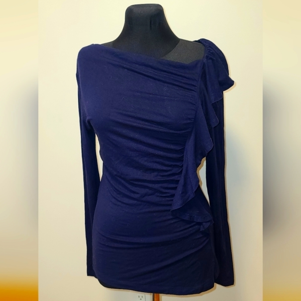 IDOLY Dark Blue side ruching long sleeve top